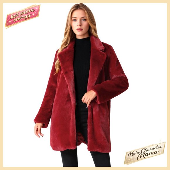 Faux Fur Lapel Coat Long Open Front Jacket Winter Warm Oversized